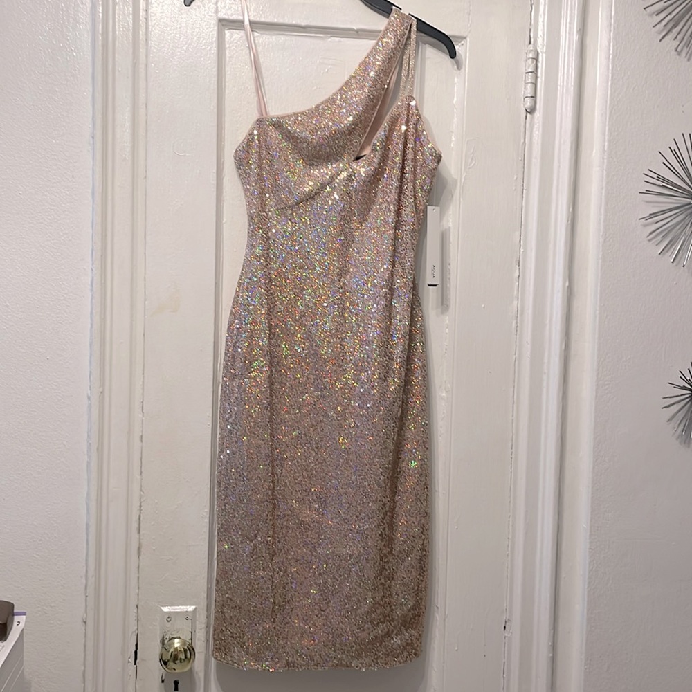 Aqua Formal/ Bloomingdales Copper Sequin One Shoulder Cocktail Dress